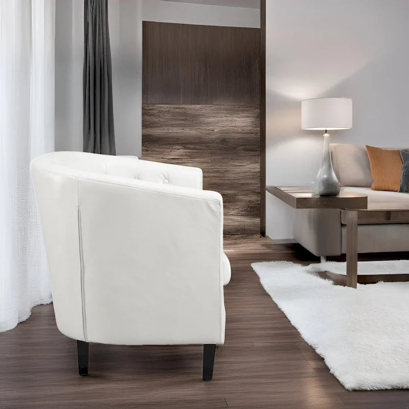 Canapé 2 places tonneau moderne du milieu du siècle en similicuir capitonné à boutons – canapé 2 places confortable style cocon