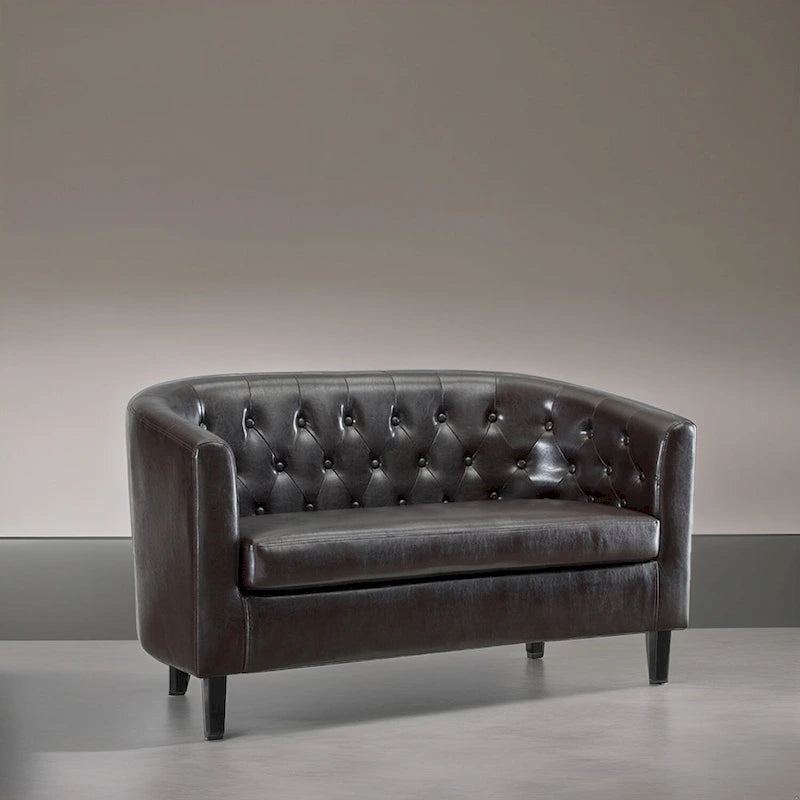 Canapé 2 places tonneau moderne du milieu du siècle en similicuir capitonné à boutons – canapé 2 places confortable style cocon