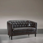 Canapé 2 places tonneau moderne du milieu du siècle en similicuir capitonné à boutons – canapé 2 places confortable style cocon