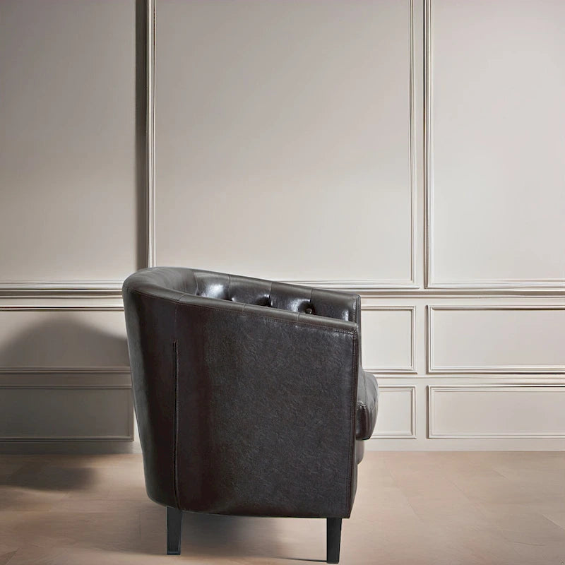 Canapé 2 places tonneau moderne du milieu du siècle en similicuir capitonné à boutons – canapé 2 places confortable style cocon