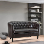 Canapé 2 places tonneau moderne du milieu du siècle en similicuir capitonné à boutons – canapé 2 places confortable style cocon