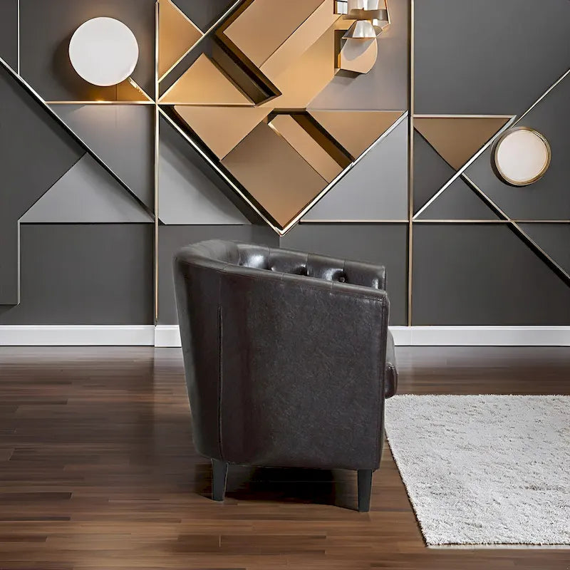 Canapé 2 places tonneau moderne du milieu du siècle en similicuir capitonné à boutons – canapé 2 places confortable style cocon
