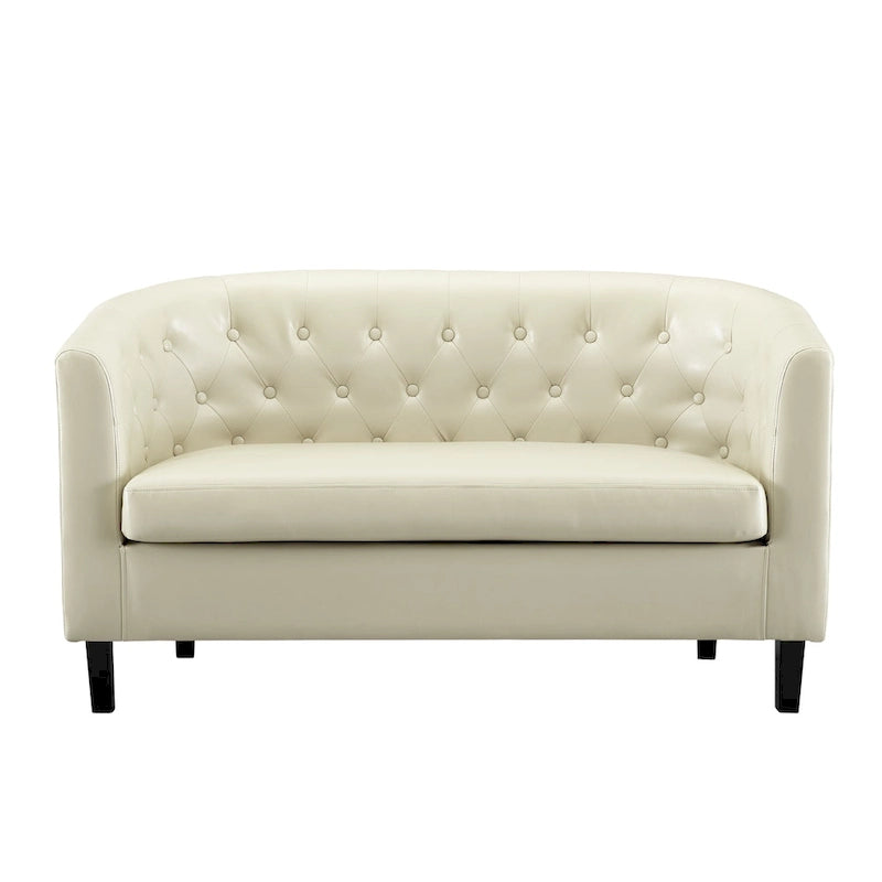 Canapé 2 places tonneau moderne du milieu du siècle en similicuir capitonné à boutons – canapé 2 places confortable style cocon