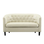 Canapé 2 places tonneau moderne du milieu du siècle en similicuir capitonné à boutons – canapé 2 places confortable style cocon