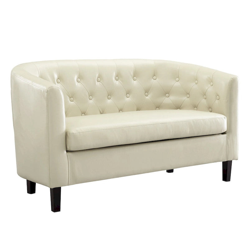 Canapé 2 places tonneau moderne du milieu du siècle en similicuir capitonné à boutons – canapé 2 places confortable style cocon