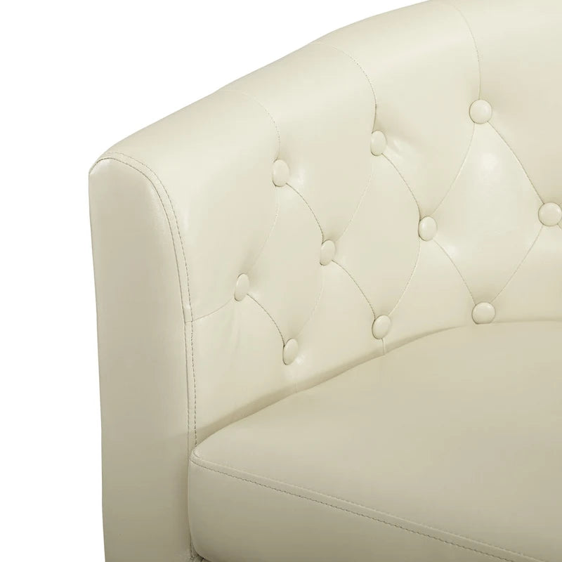 Canapé 2 places tonneau moderne du milieu du siècle en similicuir capitonné à boutons – canapé 2 places confortable style cocon
