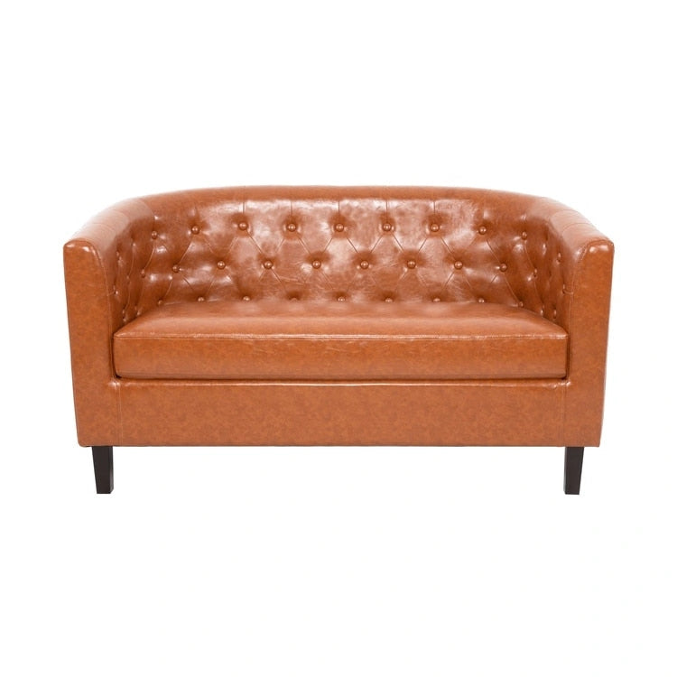 Canapé 2 places tonneau moderne du milieu du siècle en similicuir capitonné à boutons – canapé 2 places confortable style cocon