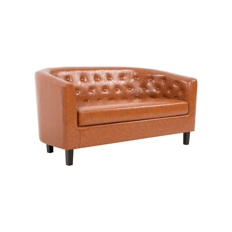 Canapé 2 places tonneau moderne du milieu du siècle en similicuir capitonné à boutons – canapé 2 places confortable style cocon
