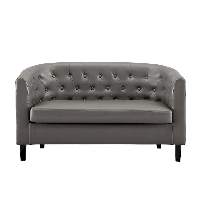 Canapé 2 places tonneau moderne du milieu du siècle en similicuir capitonné à boutons – canapé 2 places confortable style cocon