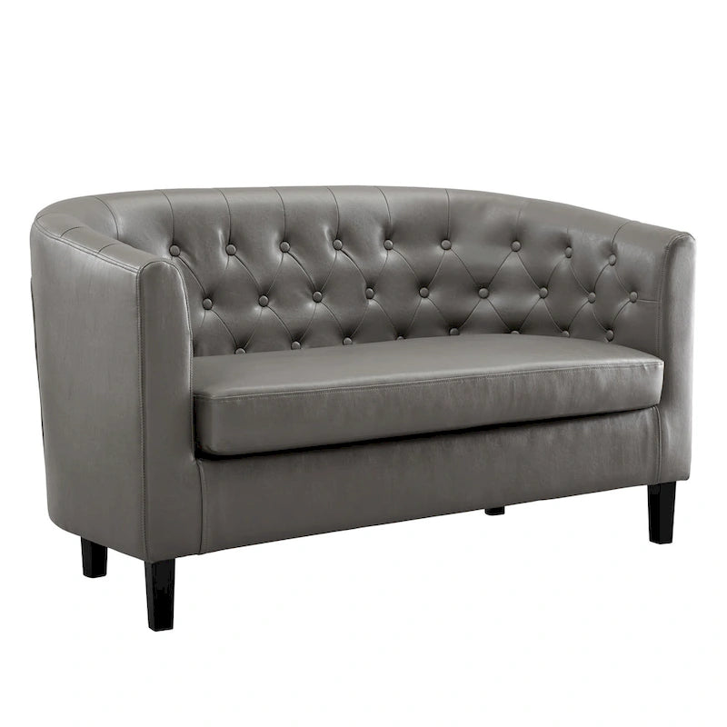 Canapé 2 places tonneau moderne du milieu du siècle en similicuir capitonné à boutons – canapé 2 places confortable style cocon