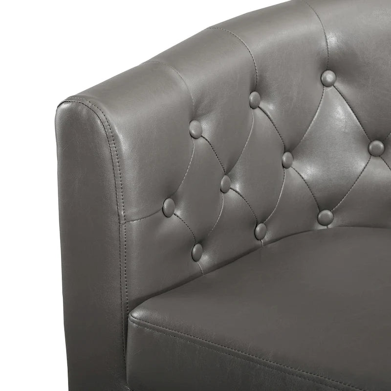 Canapé 2 places tonneau moderne du milieu du siècle en similicuir capitonné à boutons – canapé 2 places confortable style cocon
