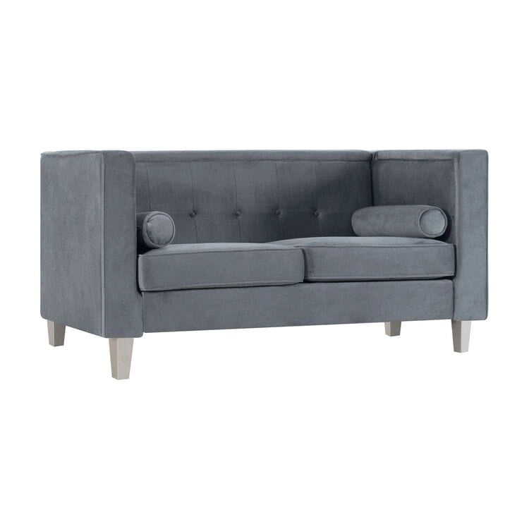 Adelaide moderne loveseat uit het midden van de eeuw - stoel met gecapitonneerd kussen en massief houten poten voor de woonkamer