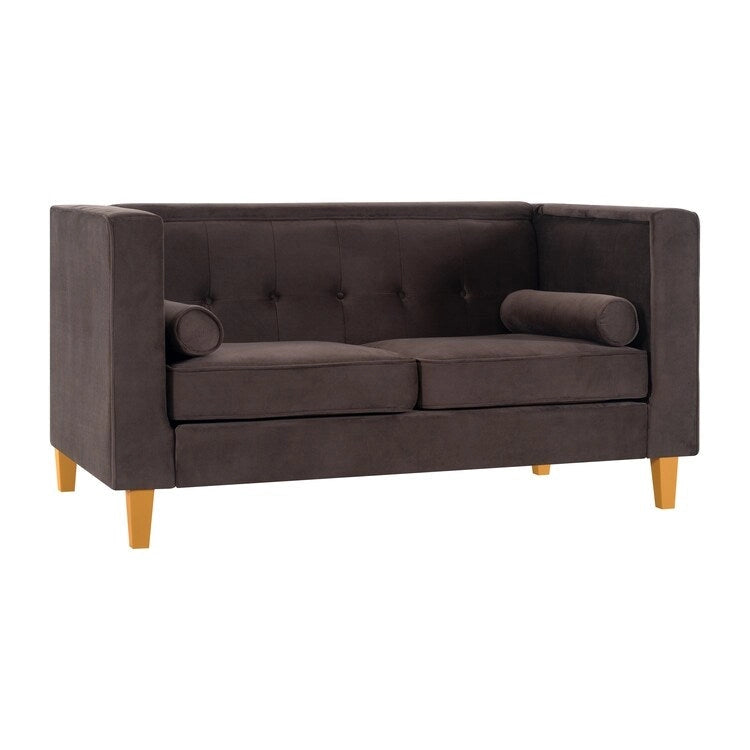 Adelaide moderne loveseat uit het midden van de eeuw - stoel met gecapitonneerd kussen en massief houten poten voor de woonkamer
