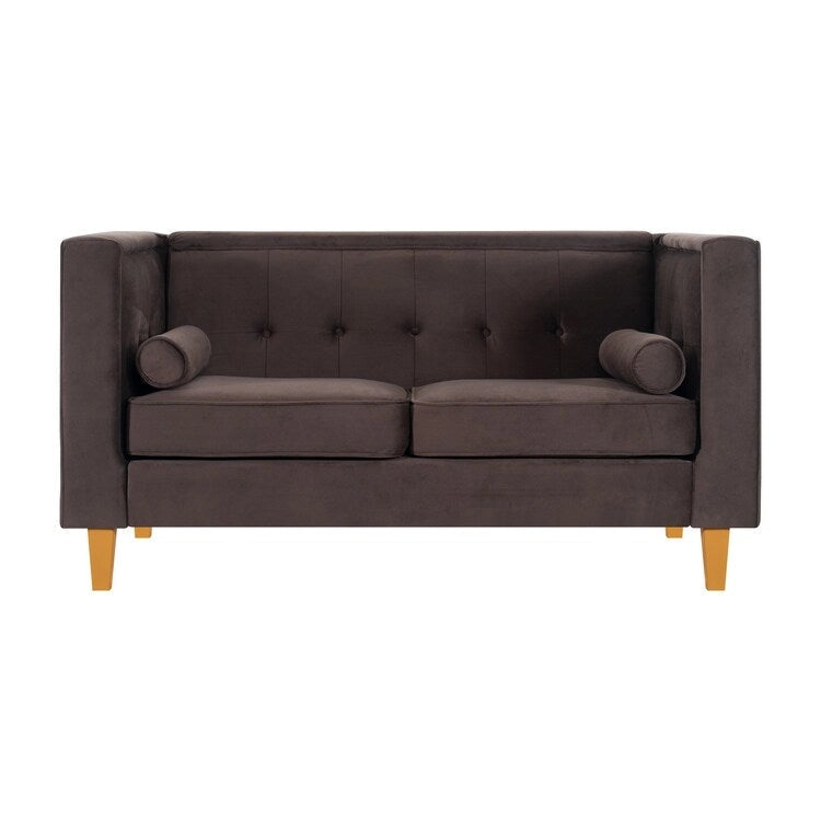 Adelaide moderne loveseat uit het midden van de eeuw - stoel met gecapitonneerd kussen en massief houten poten voor de woonkamer