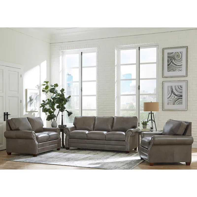 In den USA hergestellt: Vernon Set aus Sofa, Zweisitzer-Sofa und Sessel aus vollnarbigem Leder