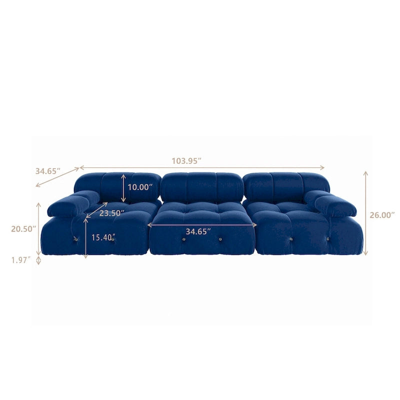 104 Convertible Modular Sectional Sofa, Minimalist Mid-Century Velvet Sofas Couches