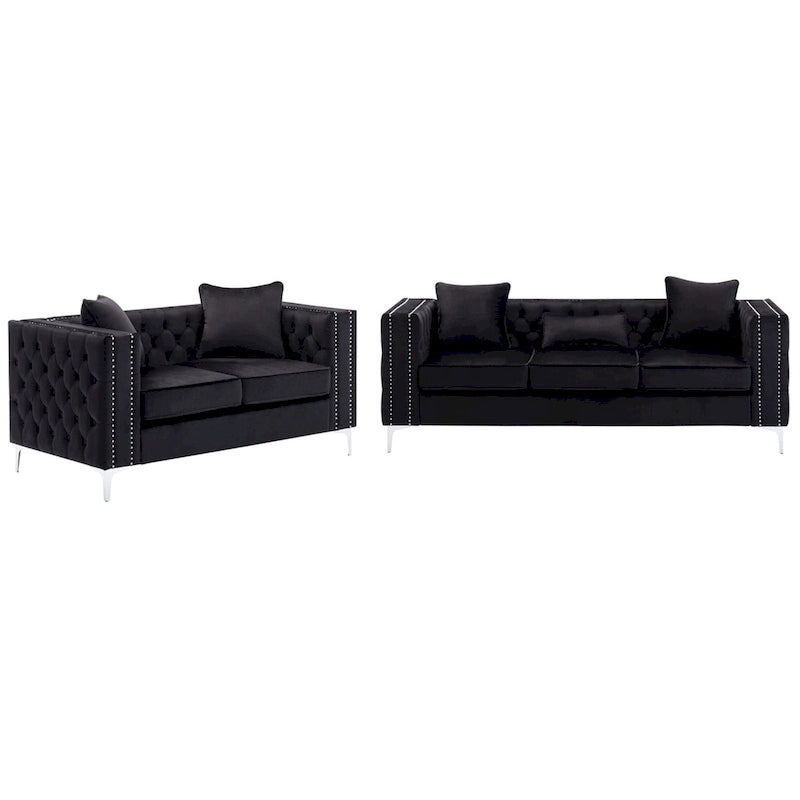 Wohnzimmer-Set aus Samtstoff mit Sofa und Zweisitzer