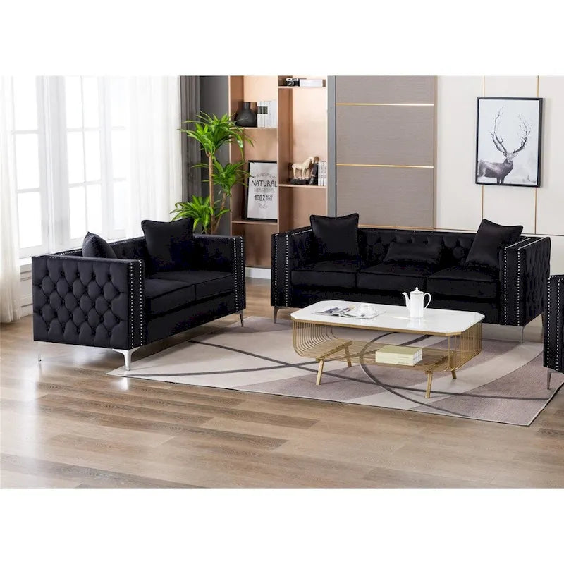 Wohnzimmer-Set aus Samtstoff mit Sofa und Zweisitzer