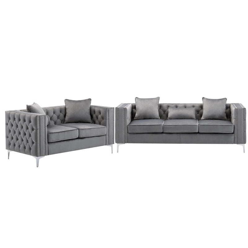 Wohnzimmer-Set aus Samtstoff mit Sofa und Zweisitzer