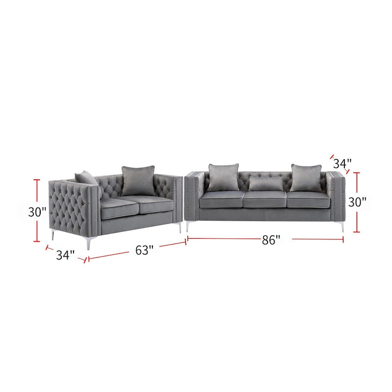 Wohnzimmer-Set aus Samtstoff mit Sofa und Zweisitzer