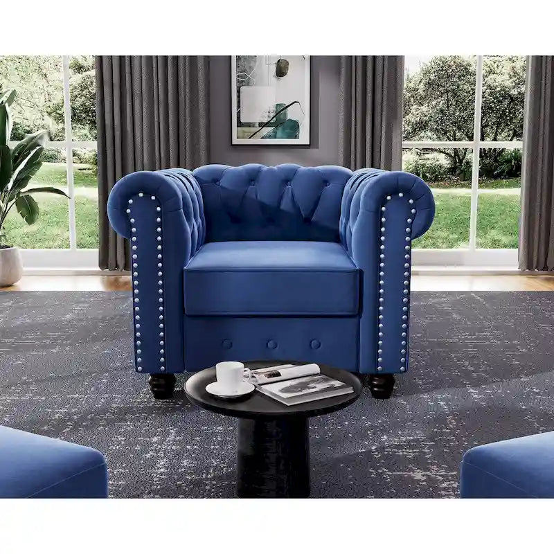 Fauteuil club deux places Chesterfield classique Morden Fort, capitonné et revêtu de velours, 2 pièces avec clous décoratifs, pour le salon