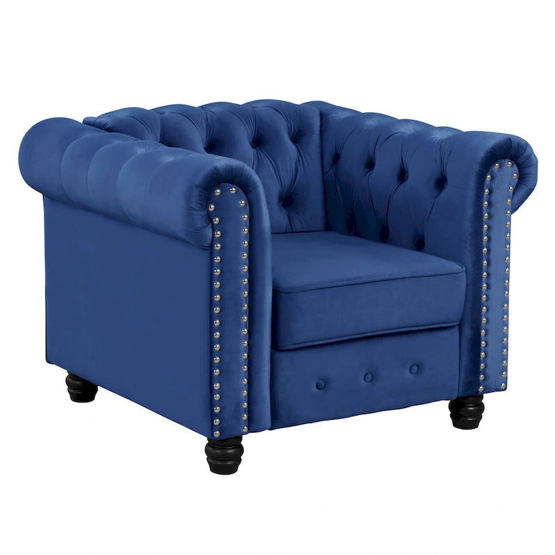 Fauteuil club deux places Chesterfield classique Morden Fort, capitonné et revêtu de velours, 2 pièces avec clous décoratifs, pour le salon