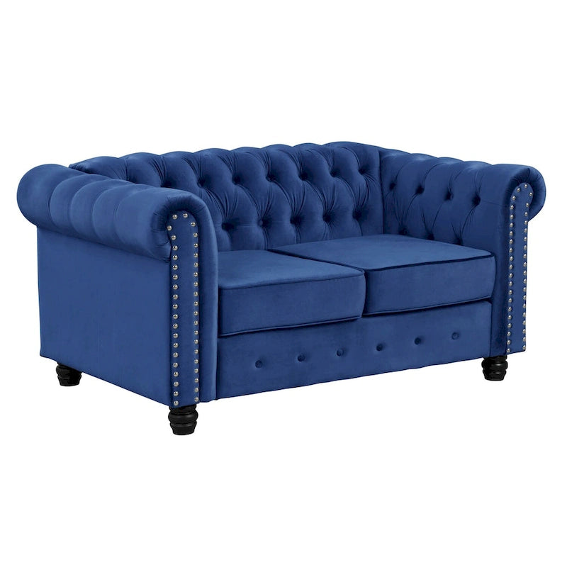 Fauteuil club deux places Chesterfield classique Morden Fort, capitonné et revêtu de velours, 2 pièces avec clous décoratifs, pour le salon