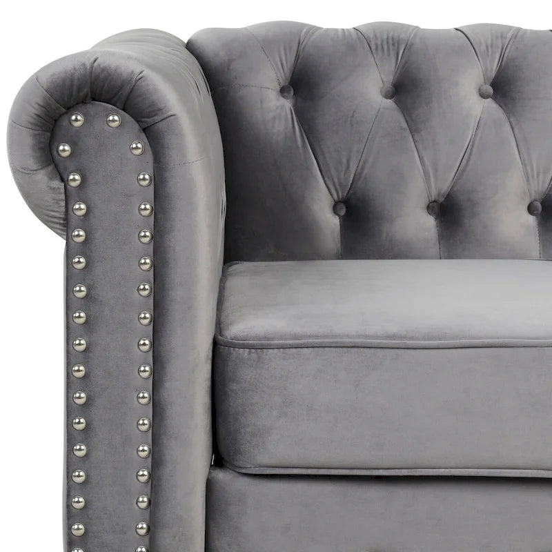 Fauteuil club deux places Chesterfield classique Morden Fort, capitonné et revêtu de velours, 2 pièces avec clous décoratifs, pour le salon