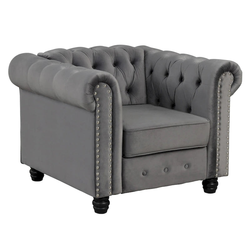 Fauteuil club deux places Chesterfield classique Morden Fort, capitonné et revêtu de velours, 2 pièces avec clous décoratifs, pour le salon