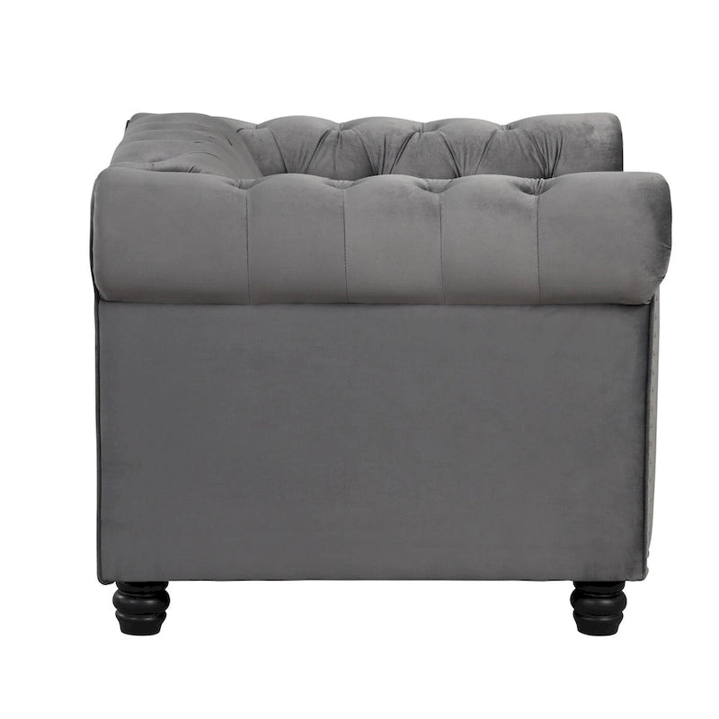 Fauteuil club deux places Chesterfield classique Morden Fort, capitonné et revêtu de velours, 2 pièces avec clous décoratifs, pour le salon