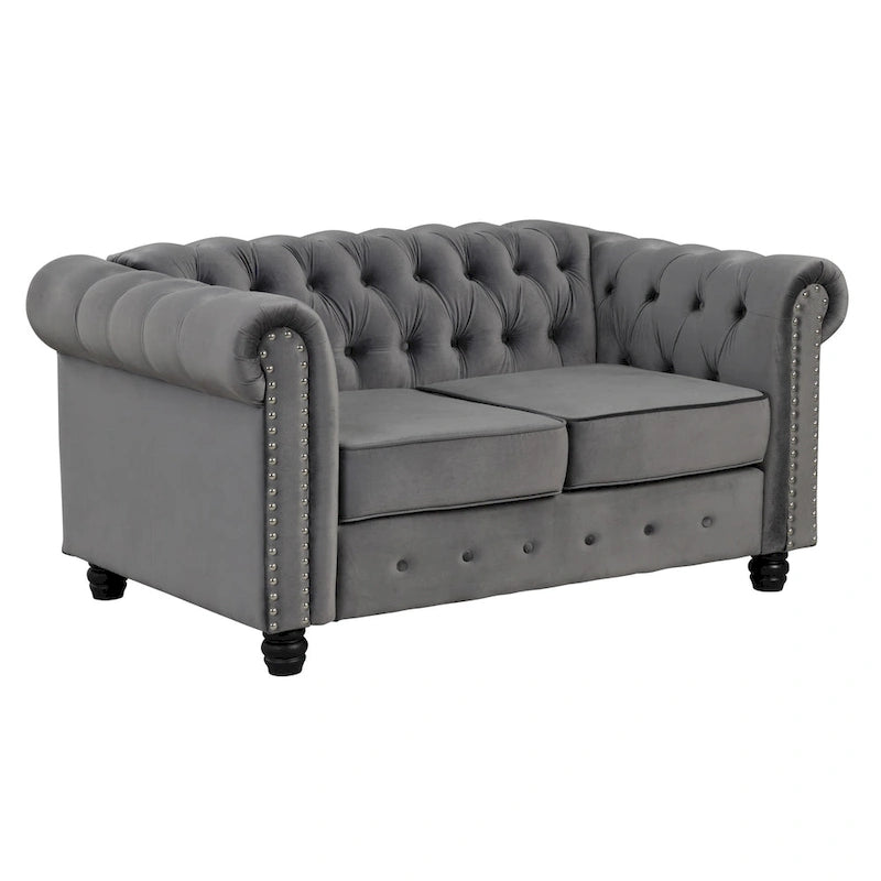 Fauteuil club deux places Chesterfield classique Morden Fort, capitonné et revêtu de velours, 2 pièces avec clous décoratifs, pour le salon