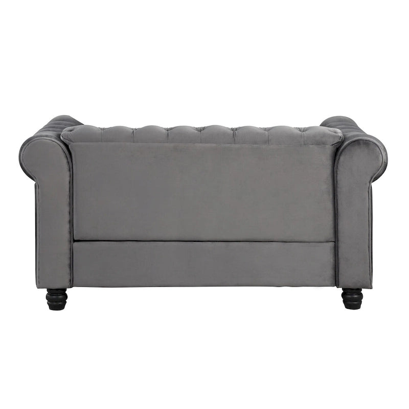 Fauteuil club deux places Chesterfield classique Morden Fort, capitonné et revêtu de velours, 2 pièces avec clous décoratifs, pour le salon