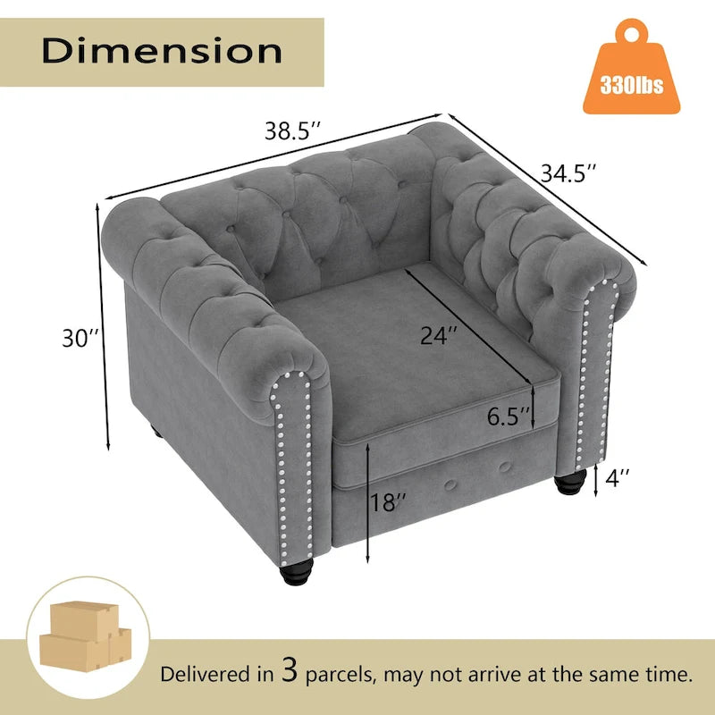 Fauteuil club deux places Chesterfield classique Morden Fort, capitonné et revêtu de velours, 2 pièces avec clous décoratifs, pour le salon