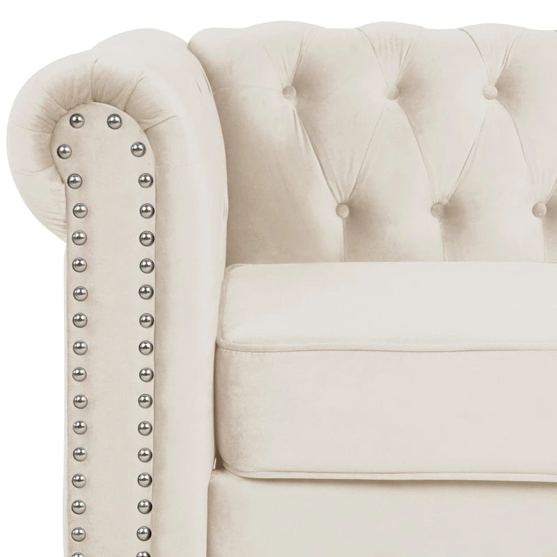 Fauteuil club deux places Chesterfield classique Morden Fort, capitonné et revêtu de velours, 2 pièces avec clous décoratifs, pour le salon