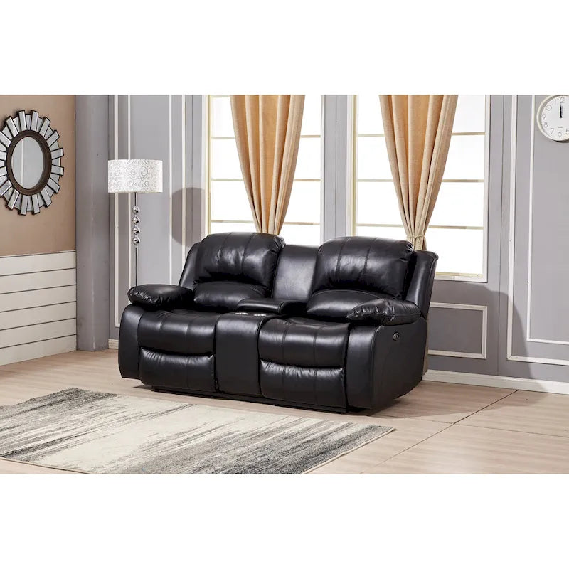 Betsy Furniture — 2-osobowa dwuosobowa sofa z elektryczną funkcją rozkładania, ze skóry klejonej, z konsolą, 8018