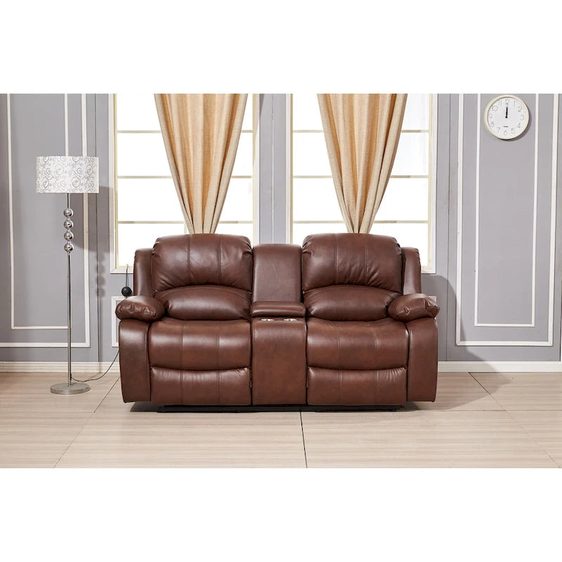 Betsy Furniture — 2-osobowa dwuosobowa sofa z elektryczną funkcją rozkładania, ze skóry klejonej, z konsolą, 8018