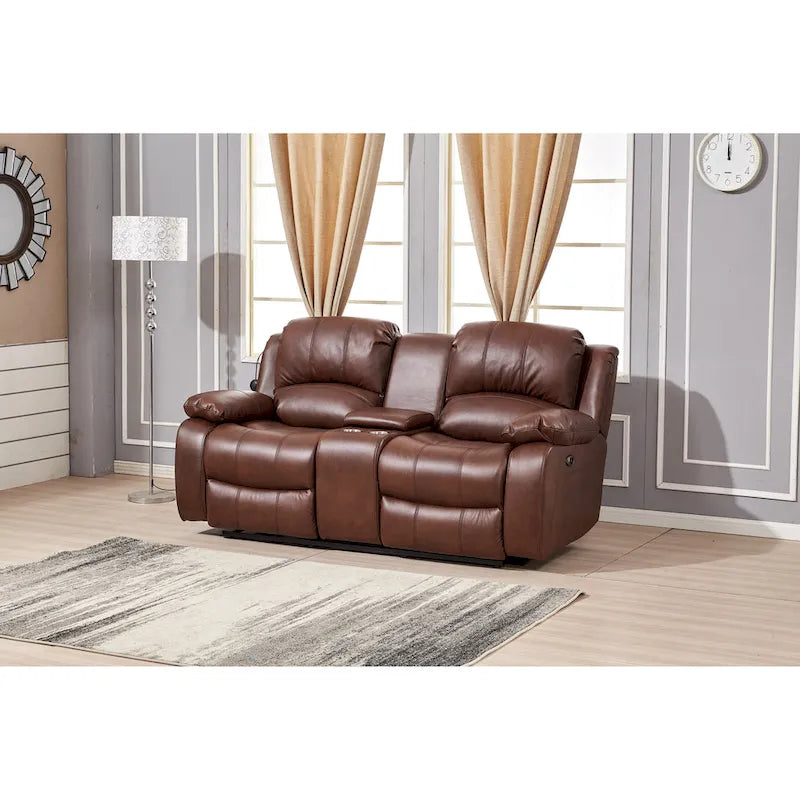 Betsy Furniture — 2-osobowa dwuosobowa sofa z elektryczną funkcją rozkładania, ze skóry klejonej, z konsolą, 8018