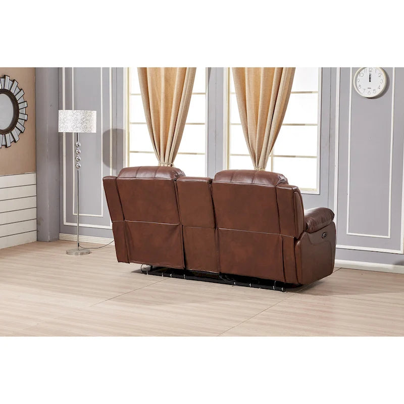 Betsy Furniture — 2-osobowa dwuosobowa sofa z elektryczną funkcją rozkładania, ze skóry klejonej, z konsolą, 8018