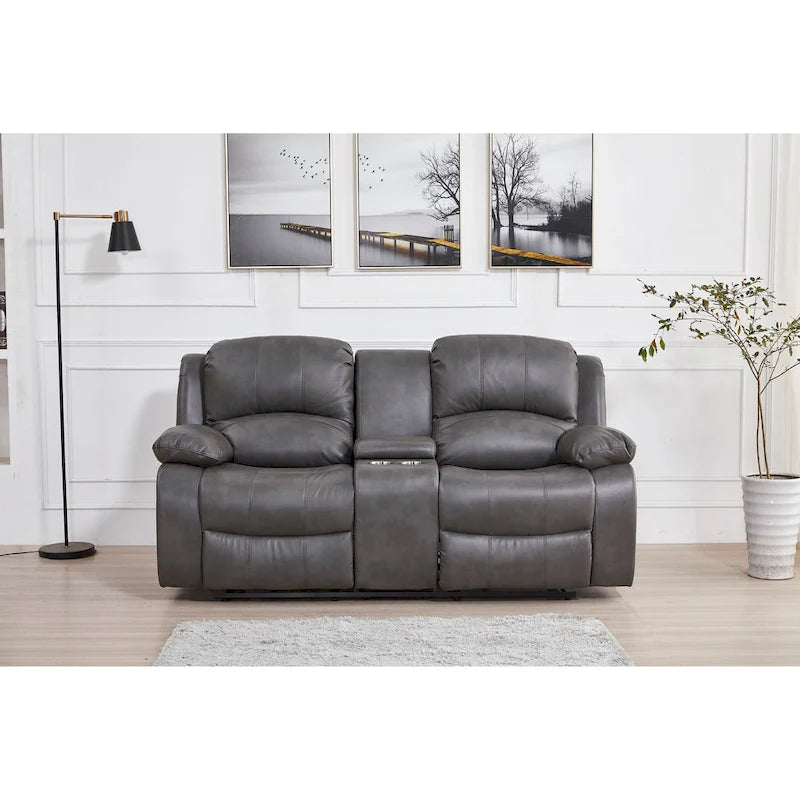 Betsy Furniture — 2-osobowa dwuosobowa sofa z elektryczną funkcją rozkładania, ze skóry klejonej, z konsolą, 8018