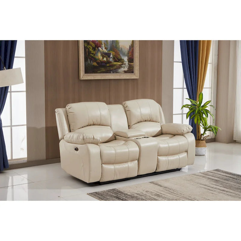 Betsy Furniture — 2-osobowa dwuosobowa sofa z elektryczną funkcją rozkładania, ze skóry klejonej, z konsolą, 8018