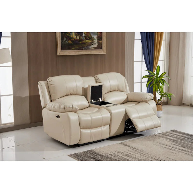 Betsy Furniture — 2-osobowa dwuosobowa sofa z elektryczną funkcją rozkładania, ze skóry klejonej, z konsolą, 8018