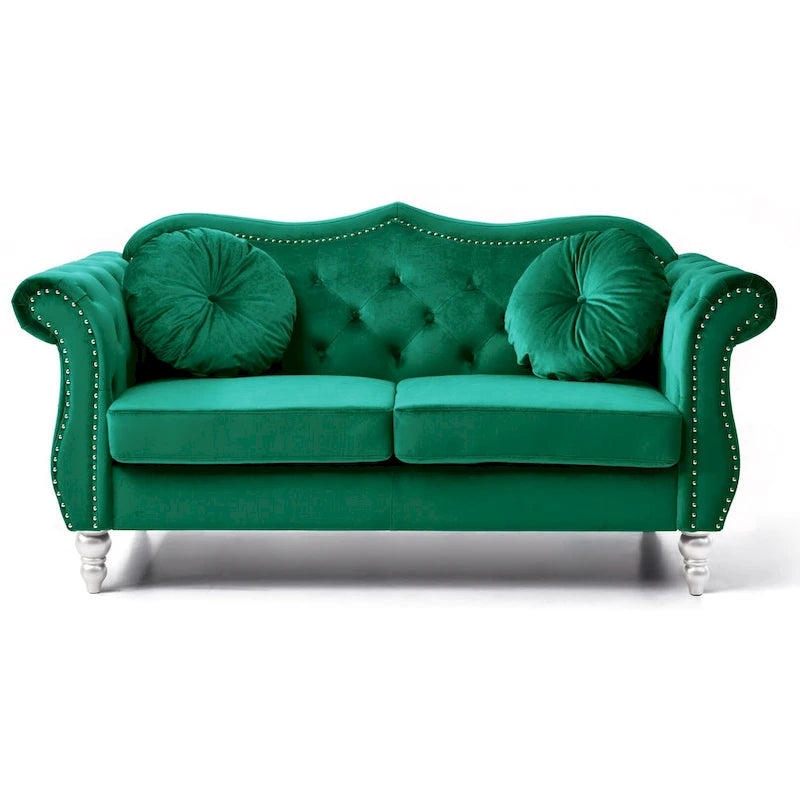 Hollywood 68 inç kadife Chesterfield iki kişilik koltuk, 2 dekoratif yastıklı - 68L x 35W x 34H