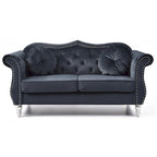 Hollywood 68 inç kadife Chesterfield iki kişilik koltuk, 2 dekoratif yastıklı - 68L x 35W x 34H