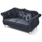 Hollywood 68 inç kadife Chesterfield iki kişilik koltuk, 2 dekoratif yastıklı - 68L x 35W x 34H
