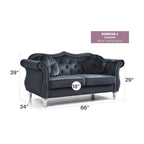 Hollywood 68 inç kadife Chesterfield iki kişilik koltuk, 2 dekoratif yastıklı - 68L x 35W x 34H