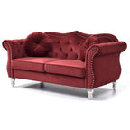 Hollywood 68 inç kadife Chesterfield iki kişilik koltuk, 2 dekoratif yastıklı - 68L x 35W x 34H