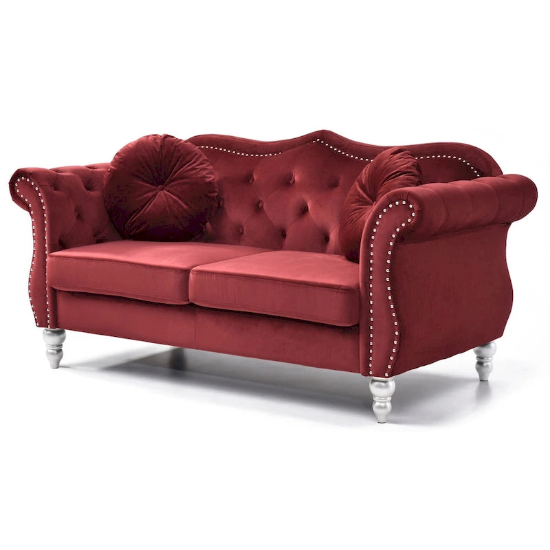 Hollywood 68 inç kadife Chesterfield iki kişilik koltuk, 2 dekoratif yastıklı - 68L x 35W x 34H