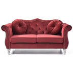 Hollywood 68 inç kadife Chesterfield iki kişilik koltuk, 2 dekoratif yastıklı - 68L x 35W x 34H