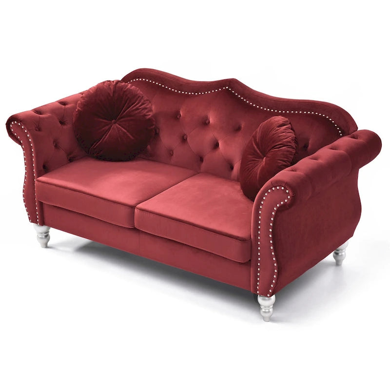 Hollywood 68 inç kadife Chesterfield iki kişilik koltuk, 2 dekoratif yastıklı - 68L x 35W x 34H