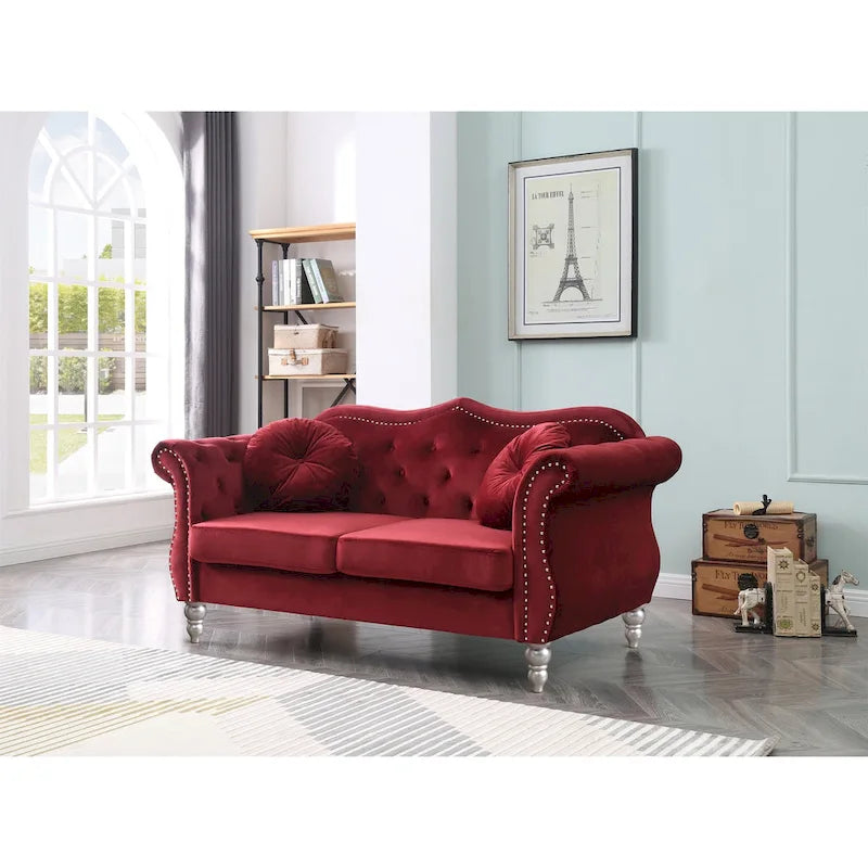 Hollywood 68 inç kadife Chesterfield iki kişilik koltuk, 2 dekoratif yastıklı - 68L x 35W x 34H